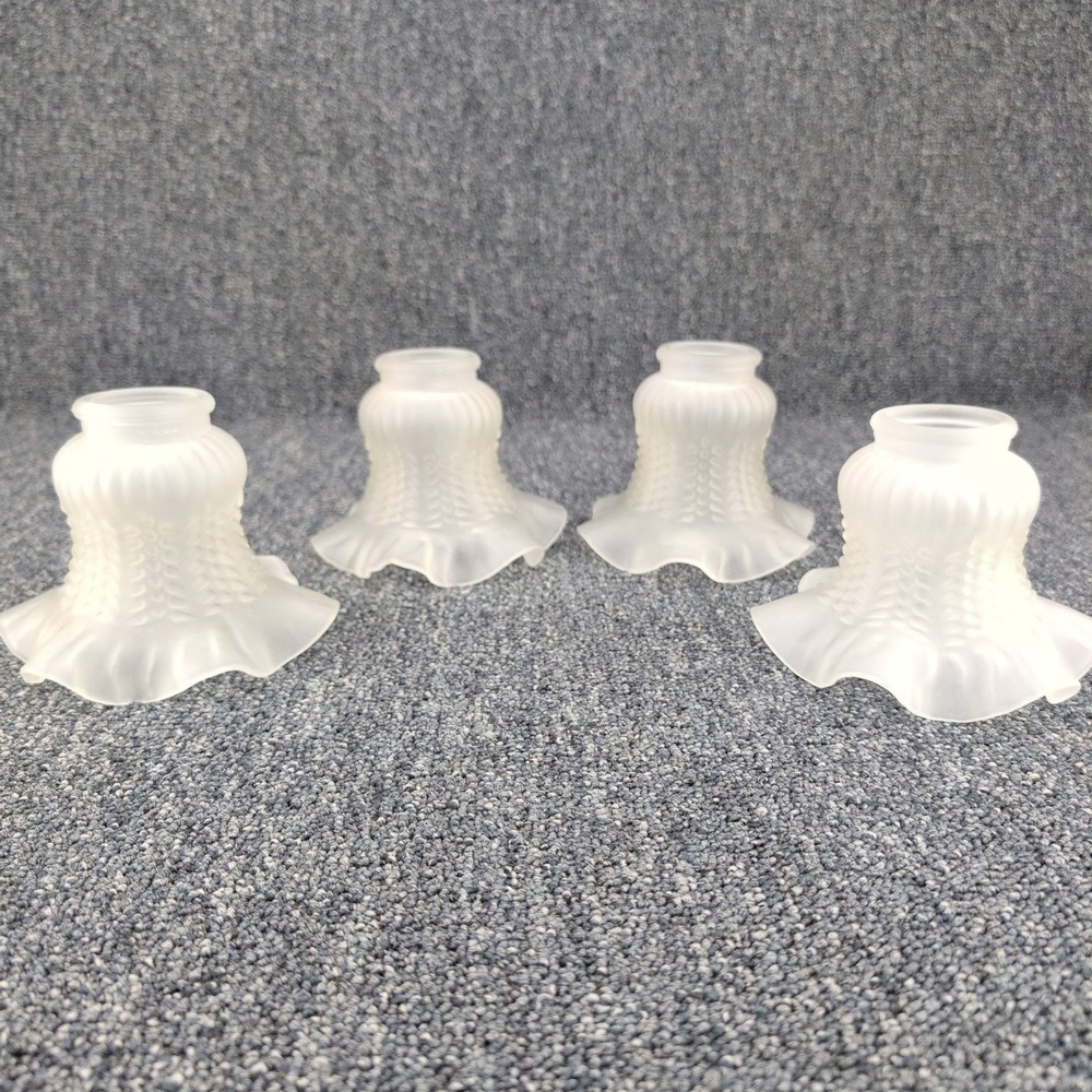 Lamp Shade Set 4 Clear Frosted Glass Ruffled Hobnail Vintage 2" Fitter
